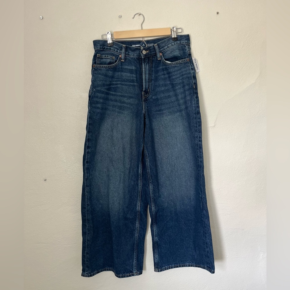 Old Navy Extra High Rise Baggy Wide-Leg Non-Stretch Jeans 8P Dark Wash